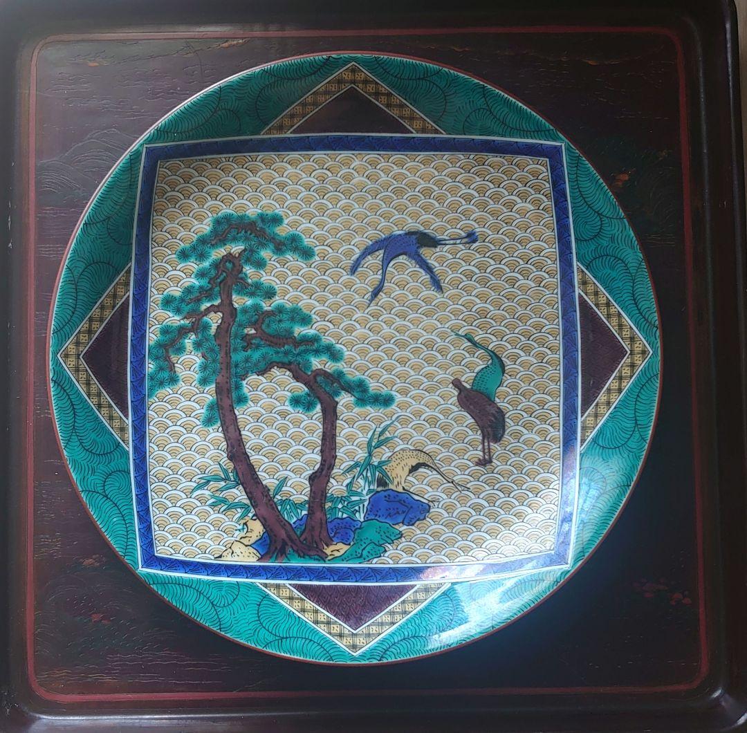 九谷焼 鶴と松 青海波 陶磁器皿 27cm