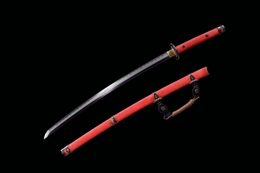 赤い魚の皮5枚の合太刀 古兵器 武具　刀装具　日本刀　模造刀 居合刀